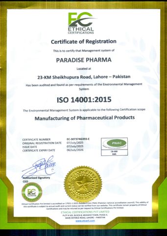 ISO 14001:2015 Environmental Management - Paradise Pharma