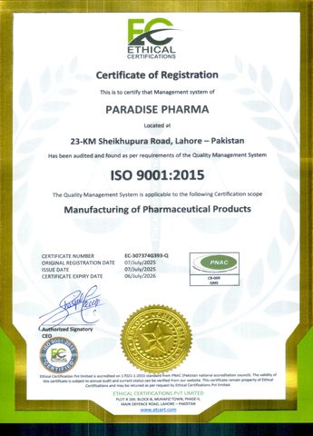ISO 9001:2015 Quality Management - Paradise Pharma